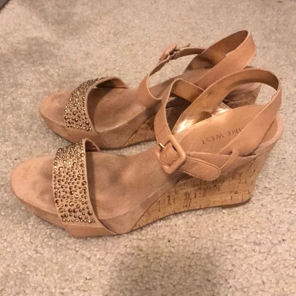 Nine West Wedges Tan With Gold Studs